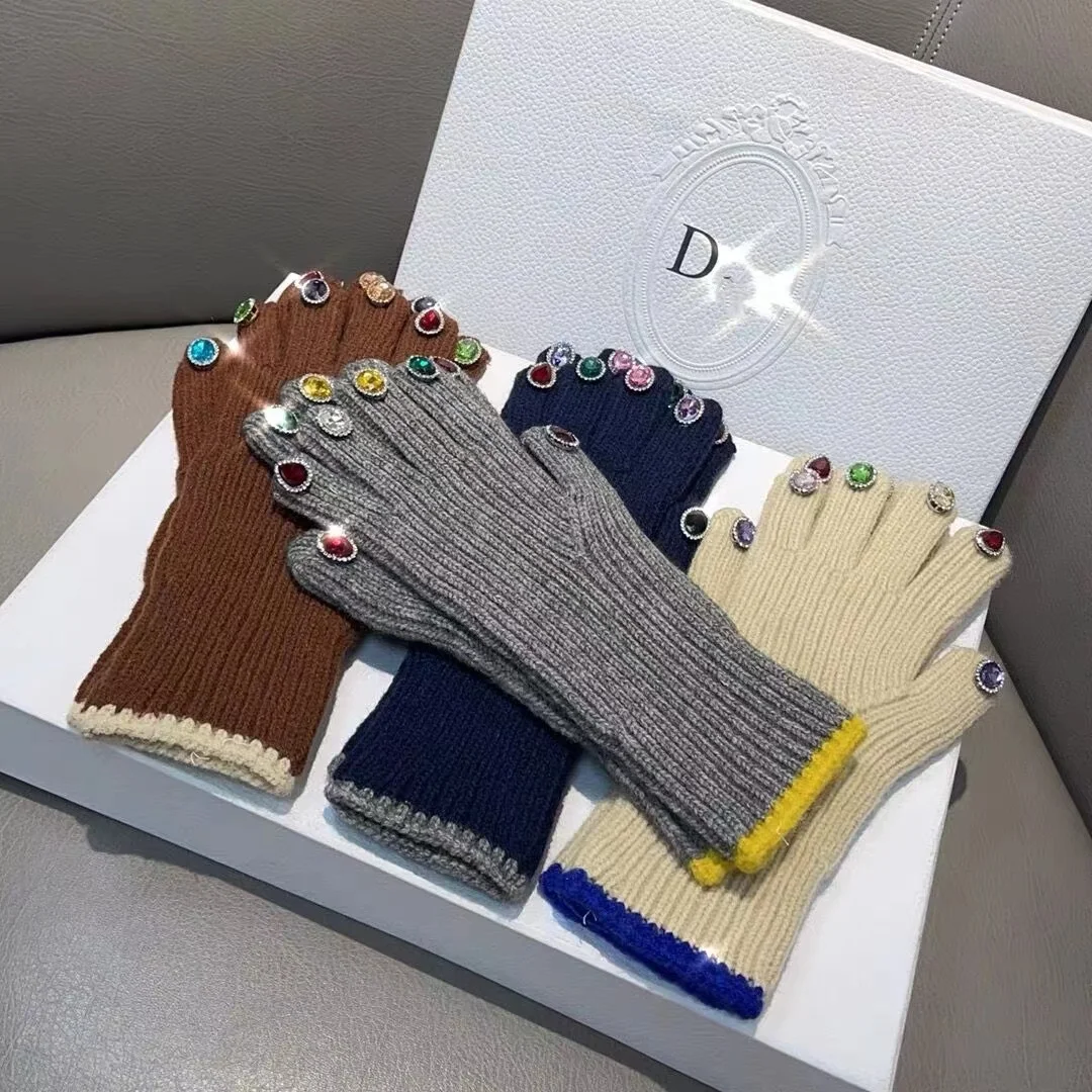 Guanti invernali donna Touchscreen guanti lavorati a maglia con diamanti addensare guanti lunghi con dita lunghe in Cashmere di lana calda luvas guantes