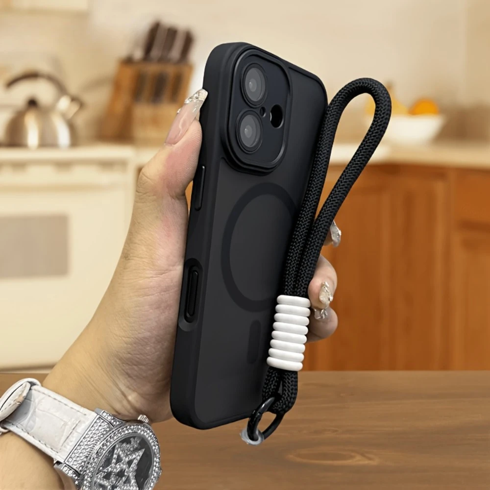 Фото Чехол для iPhone 17 Pro Max с матовым ремешком, магнитный мягкий край и пленкой для объектива, совместимый с iPhone 16, 15, 14, 13, 12, 11 №4
