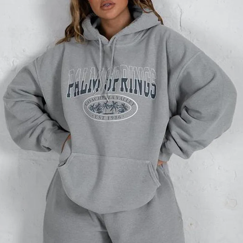 

Gray Letter Print Y2k Oversized Hoodie Sweatshirt Women Vintage Hooded Pullover Tops Casual Loose Warm Pockets Hoodies Clothes
