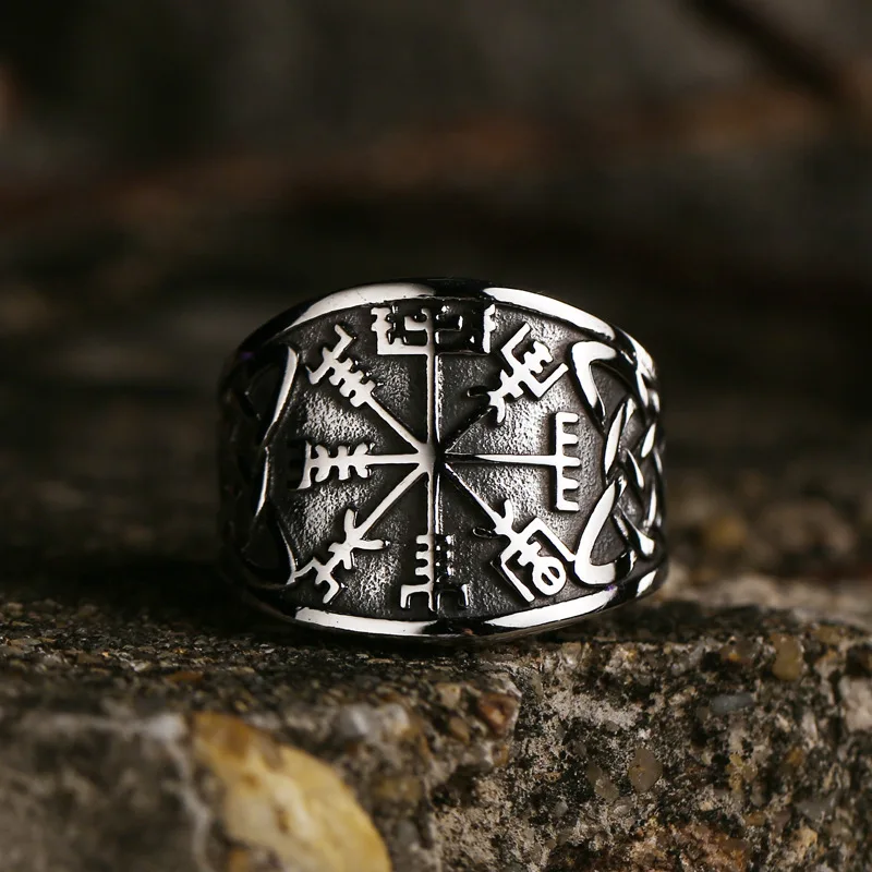 

361L Stainless Steel Vintage Celtic Knot Charm Men's Ring Vintage Compass Rune Biker Rock Party Jewelry