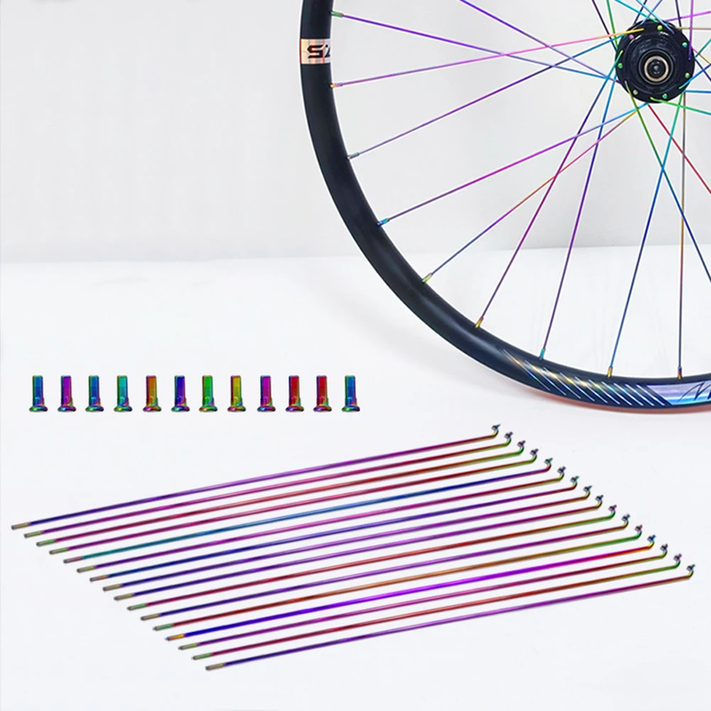 

36Pcs Bike Spokes &Nipples Bicycle 14 Guage Rainbow 26/27.5/29inch Wheel Set Aluminum Alloy Accessories 259 263 271 275 291 293m