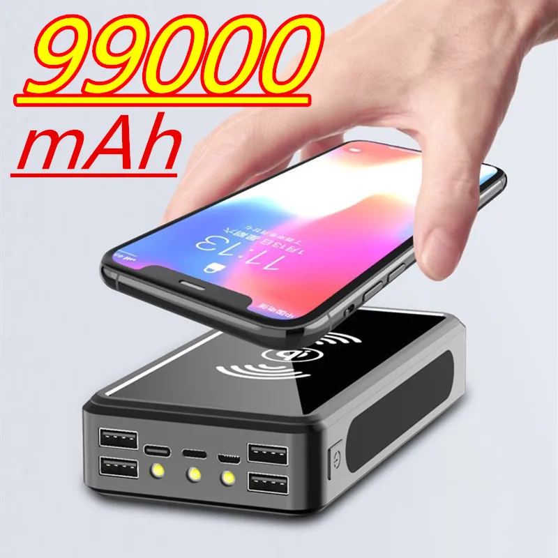 

99000mAh Solar Battery Pack Wireless Power Bank LED Light Power Bank Portable 4USB Mobile Phone Charger For Xiaomi Samsung Iphon