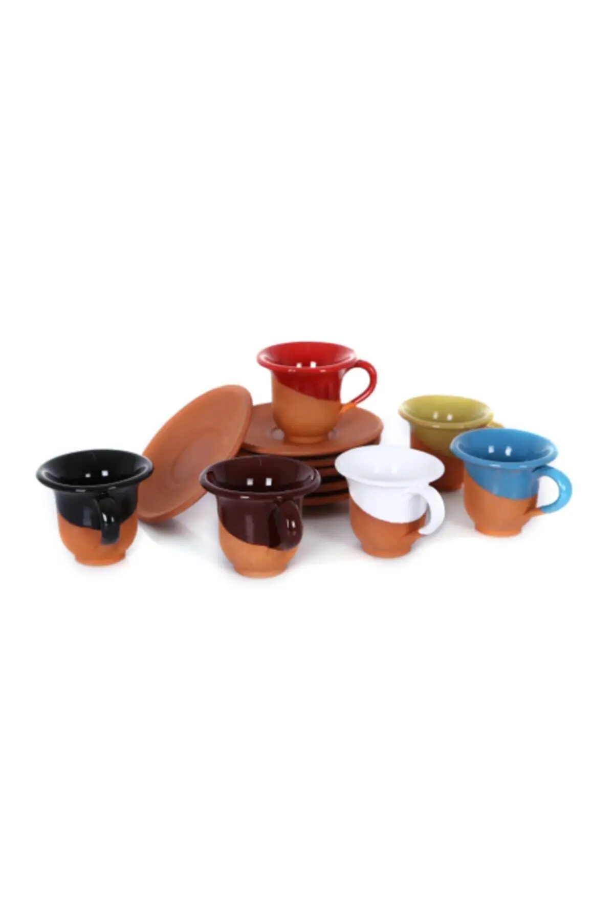 

Amazing Turkish Greek Arabic Coffee & Espresso Cup Set Colorful Soil Ceramic 6 Psc. Cup Set