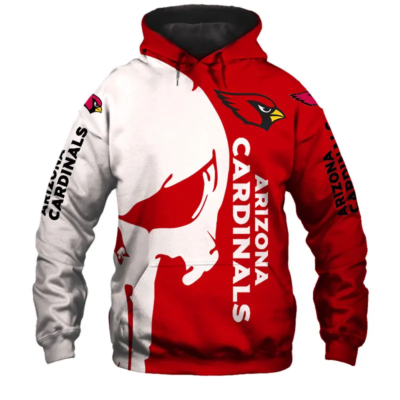 

Fashion Arizona men's casual 3D sweatshirts White skull cartoon red bird stitching print Cardinals hoodies