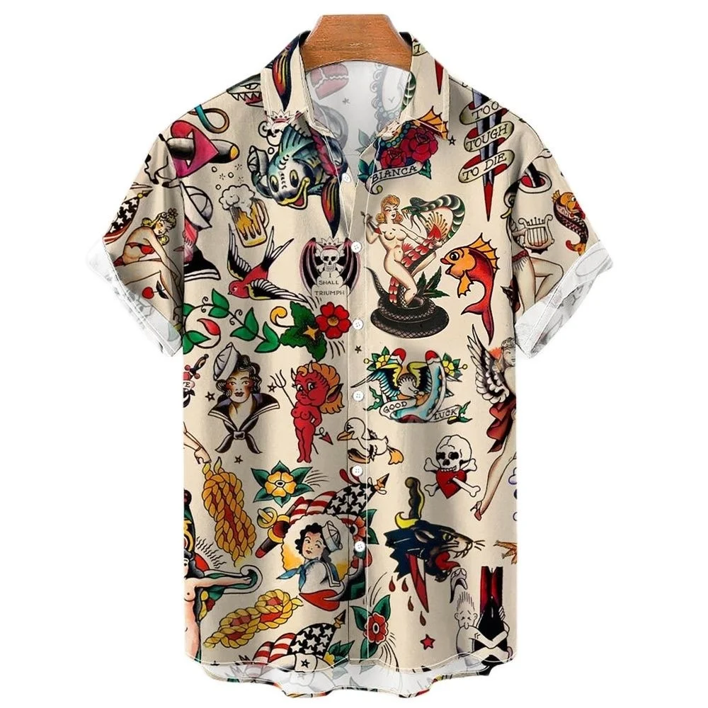 

2023 Summer Oversized Hawaiian High Quality Shirt Mens Designer Clothes Sailor Moon Streetwear Beach Mermaid Tunic Short Sleeve