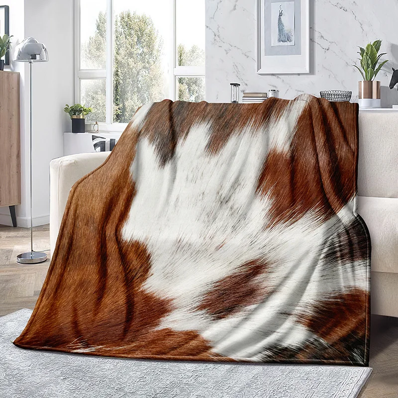 1pc Brown Cow Print Blanket, Fleece Super Soft Bed Blanket For Boys And Girls, Fuzzy Throw Blanket, Home Decor