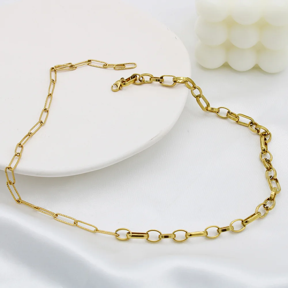 

Stainless Steel Splicing Paper Clip Link Chains Necklace Collares De Moda 2022 Mujer No Fade Trendy Style Gold Color Chains