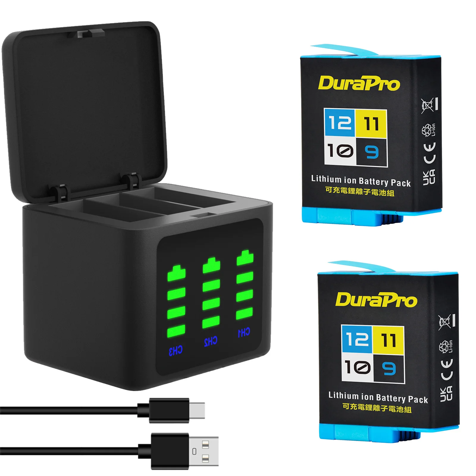 Аккумулятор для GoPro Hero 12 11 10 9 1800 мАч + зарядное устройство Go Pro Hero9 Hero10 Hero11 Hero12