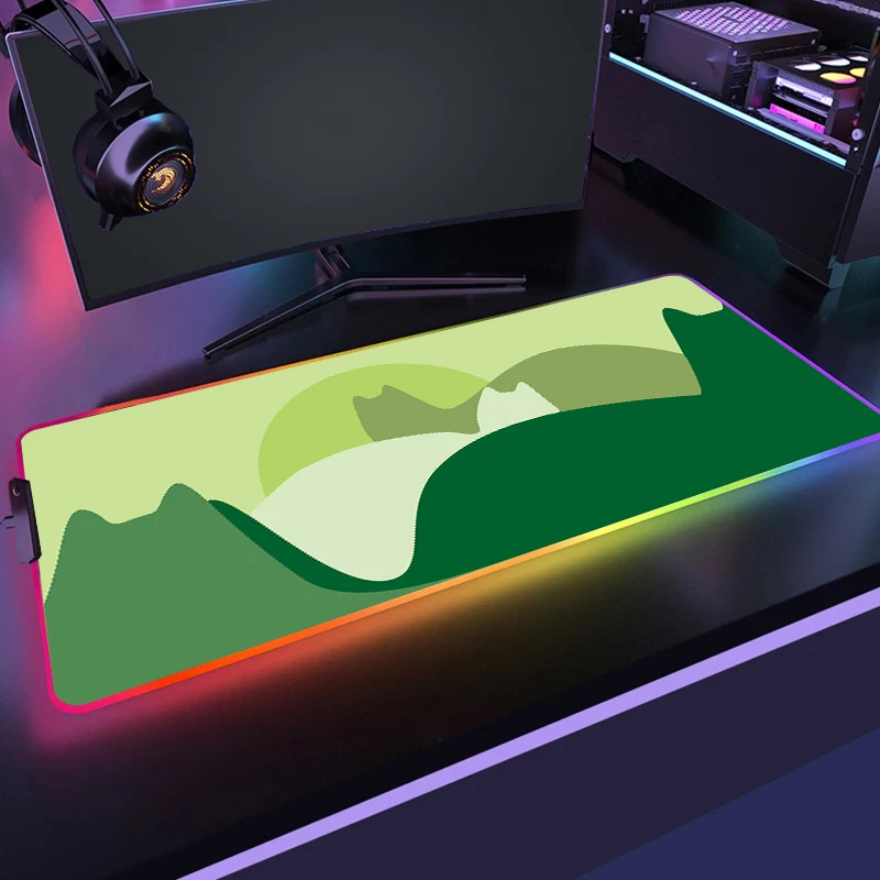 

RGB Gaming Mousepad with Backlit RGB Cat Mouse Mat Cartoon HD Print Gamer Mouse Pad Non-Slip Kawaii Otaku LED Game Keyboard Pad