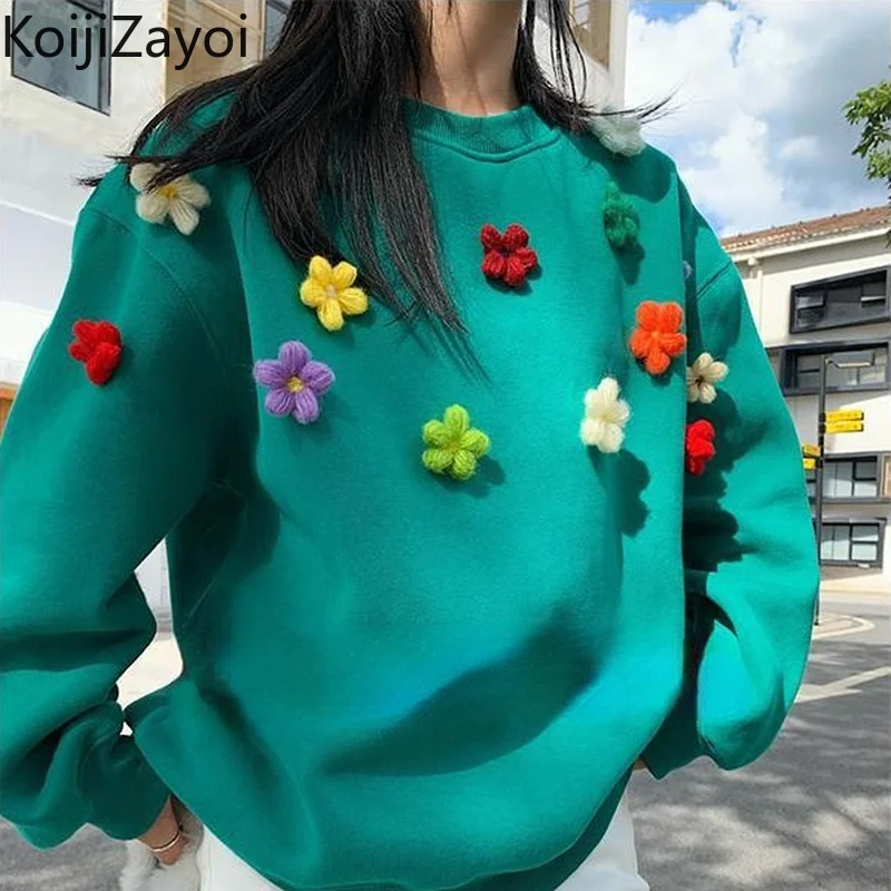 

Koijizayoi Plus Size Women O Neck Hoodies 2022 Spring New Long Sleeve Sweatshirts Streetwear Fashion Flowers Tops Woman Clothes