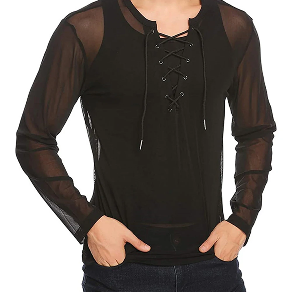 

Men See Through Mesh Shirt Transparent Long Sleeve Lapel Collar Sexy Party Nightclub Shirts Tops Fashion Blouse Streetwear 2023