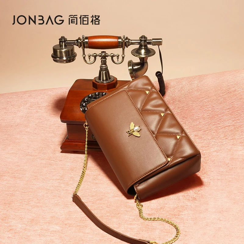 JONBAG Checkered one-shoulder Messenger Bag Women's Large-capacity Retro High-end Brown Underarm Women's Bag