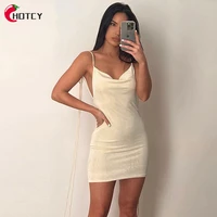 hotcy summer sexy outfit for women 2022 sleeveless backless bandage slip club party mini bodycon dress female