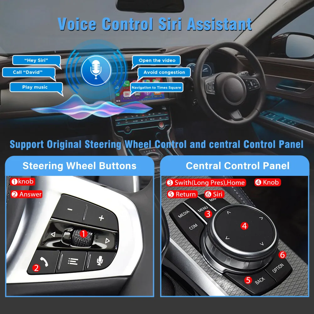 Фото Беспроводной адаптер CarPlay Android Auto iDrive 7 для BMW 5 серии G30 2019-2024, подходит для моделей 520i, 530i, 540i, 520d, 530d, 540d, 530e, 545e, F90 №4
