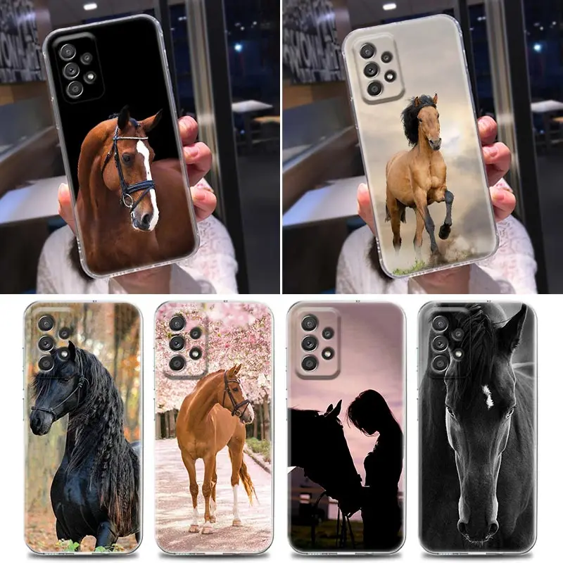

Horses Clear Case For Samsung Galaxy A52 A51 A53 A72 A71 A73 A32 A31 A33 A41 A22 A11 Cases Cover Galloping Horse Animal painting