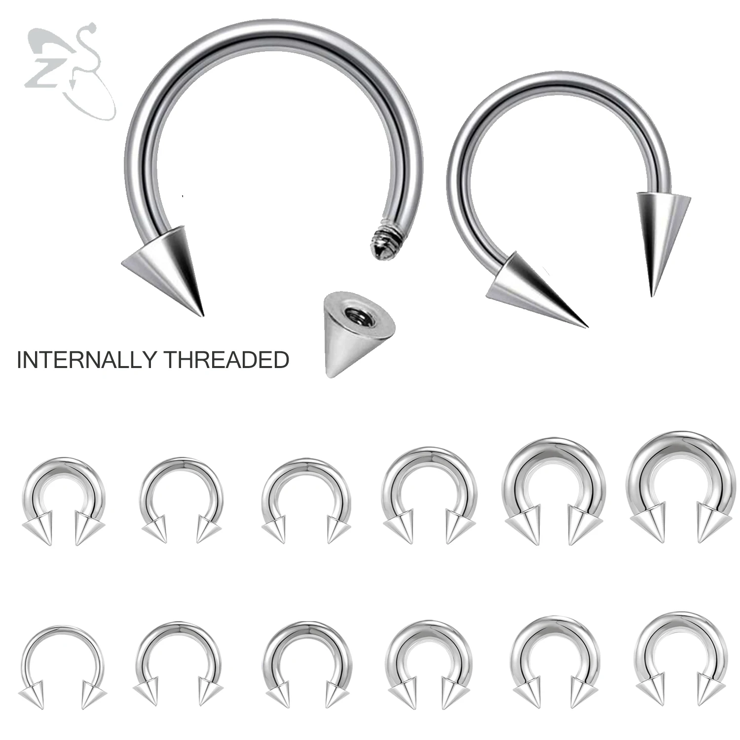 

ZS 1 PC 00/0/2/4/6/8G Silver Color Large Gauge Septum Piercings Spike Horseshoe Nose Ring Stainless Steel Nostril Ring Earrings