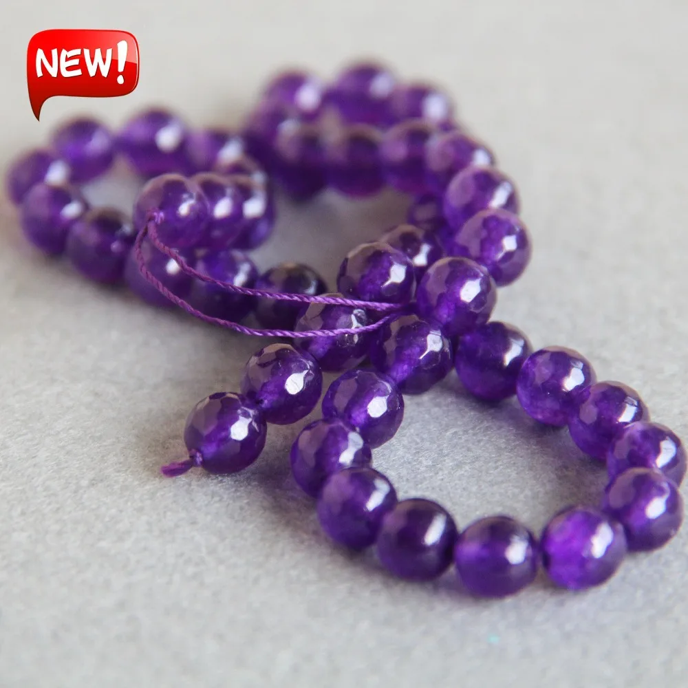 

8mm Accessory Crafts Parts Faceted Purple Beads Round Chalcedony Loose DIY Stones 15inch Jewelry Making Fitting Female