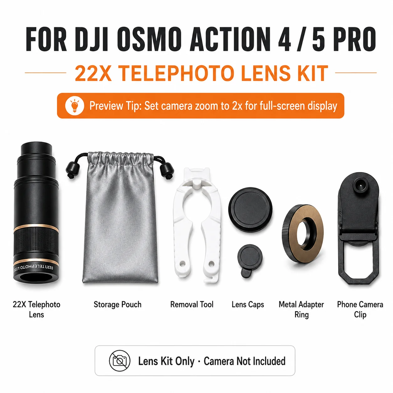 Фото 22-кратный телеобъектив для DJI Osmo Action 4 5 Pro 6, объектив с большим зумом, 17 мм, алюминиевый аксессуар для экшн-камер №4