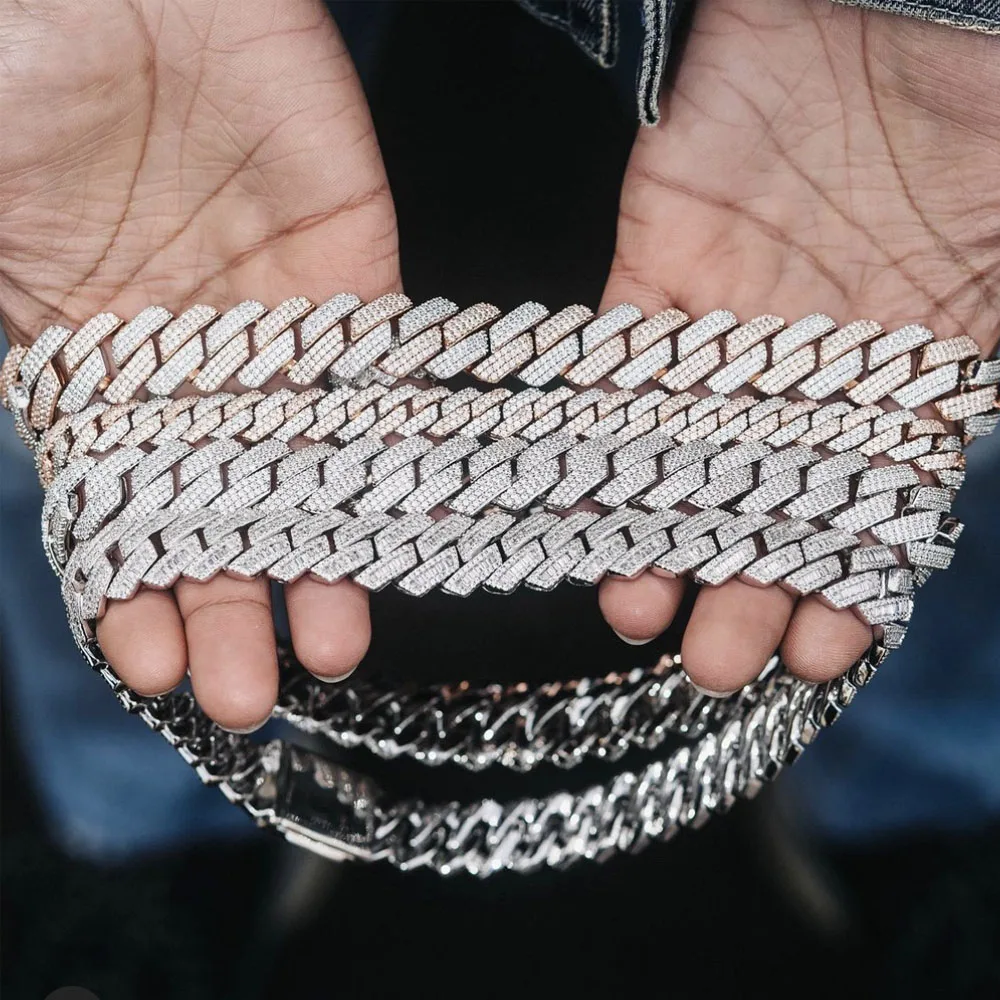 

UWIN 17mm Prong Miami Cuban Chain Necklace for Men Iced Out Baguette CZ Luxury Fashion Hip Hop Jewelry for Drop Shipping