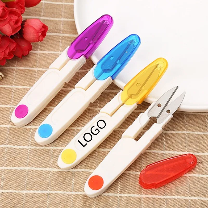 

V-shaped mouth scissors safety fishing line scissors with cover cross stitch thread head small scissors can be customized logo