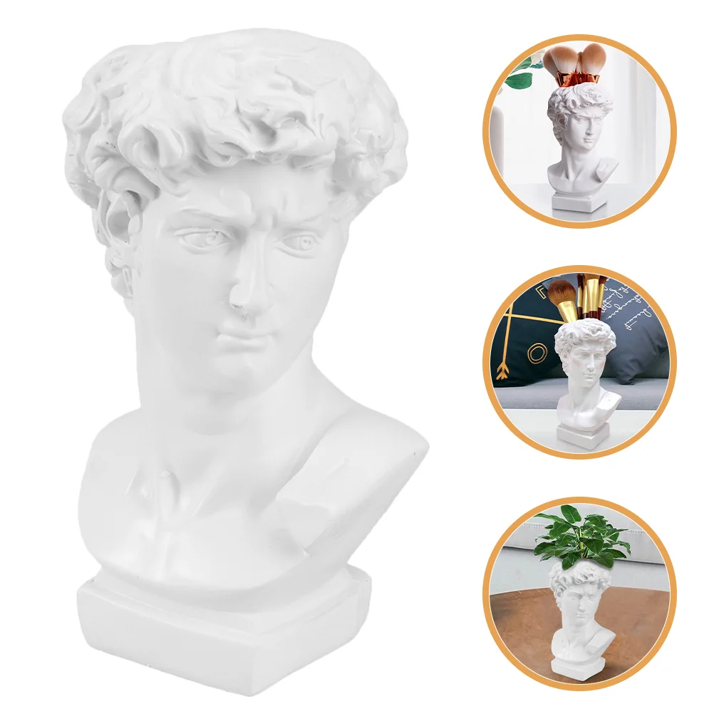 

Statue Bust Greek Vase Holder Sculpture David Pot Flower Face Pen Figurine Head Resin Brush Cup Planter Roman Decor Renaissance