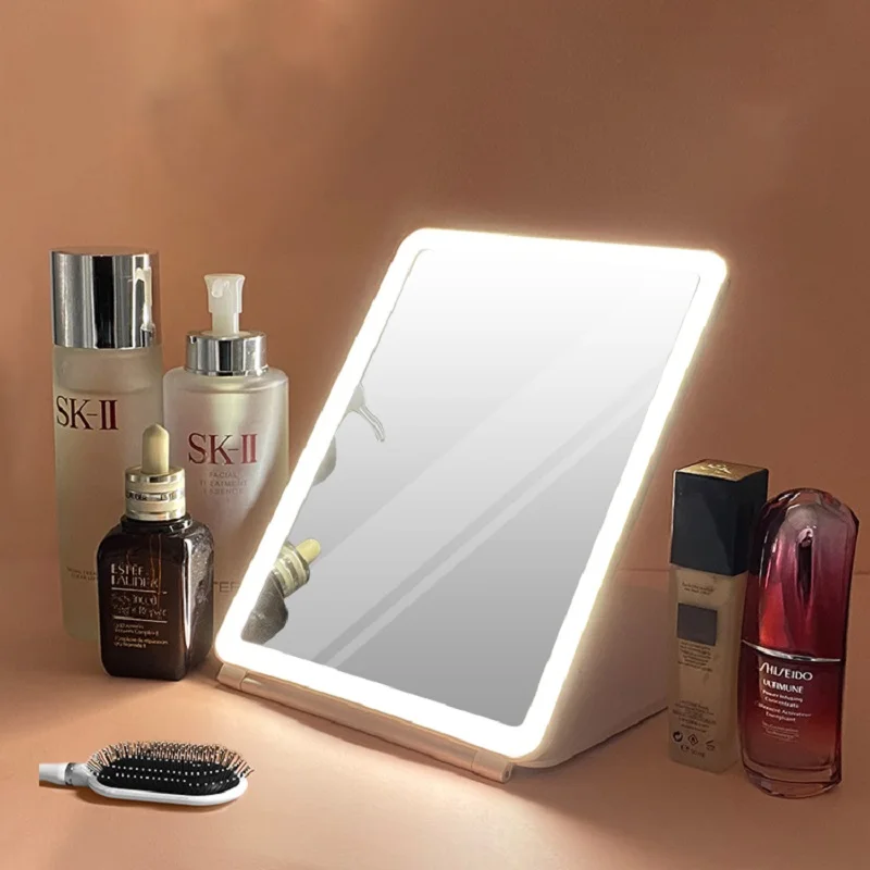 HF OPTPROD Flip Make up Desktop LED with Lighting Touch Dressing Light Small Dormitory Makeup Mirror | Figurines &amp Miniatures