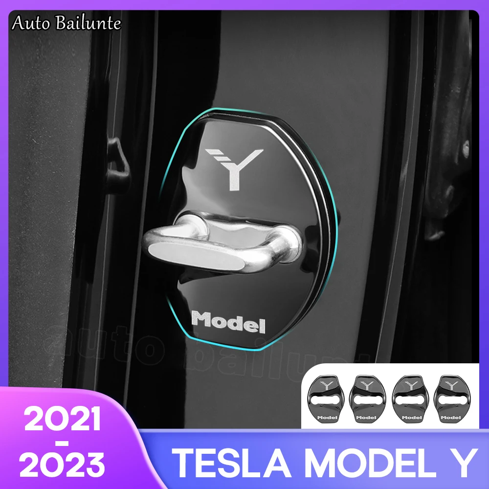 

Car Door Lock Buckle Cover Door Lock Black/Carbon Fiber Metal Sticker For Tesla Model Y 2023 2022 2021 Decoration Accessories