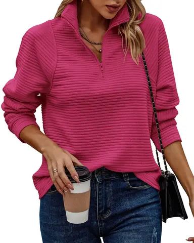 Женский свитшот, модель 2024 года, Осенний модный однотонный дизайнерский Повседневный Свободный пуловер с отложным воротником и полумолнией, повседневный свитшот с длинным рукавом