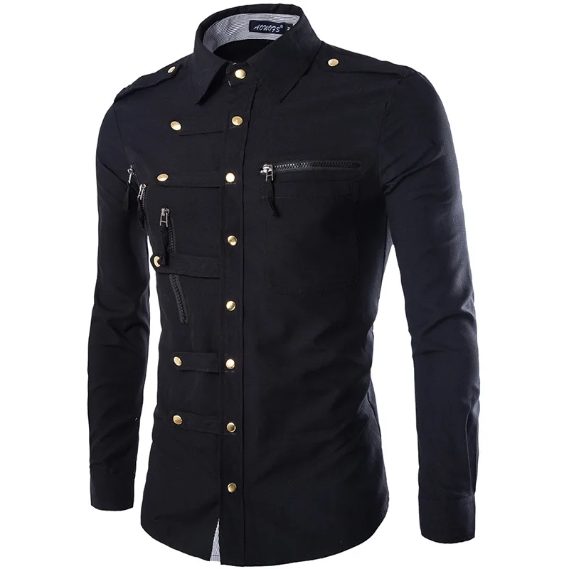 Jeansian Men's Casual Dress Shirts Fashion Desinger Stylish Long Sleeve Slim Fit ArmyGreen