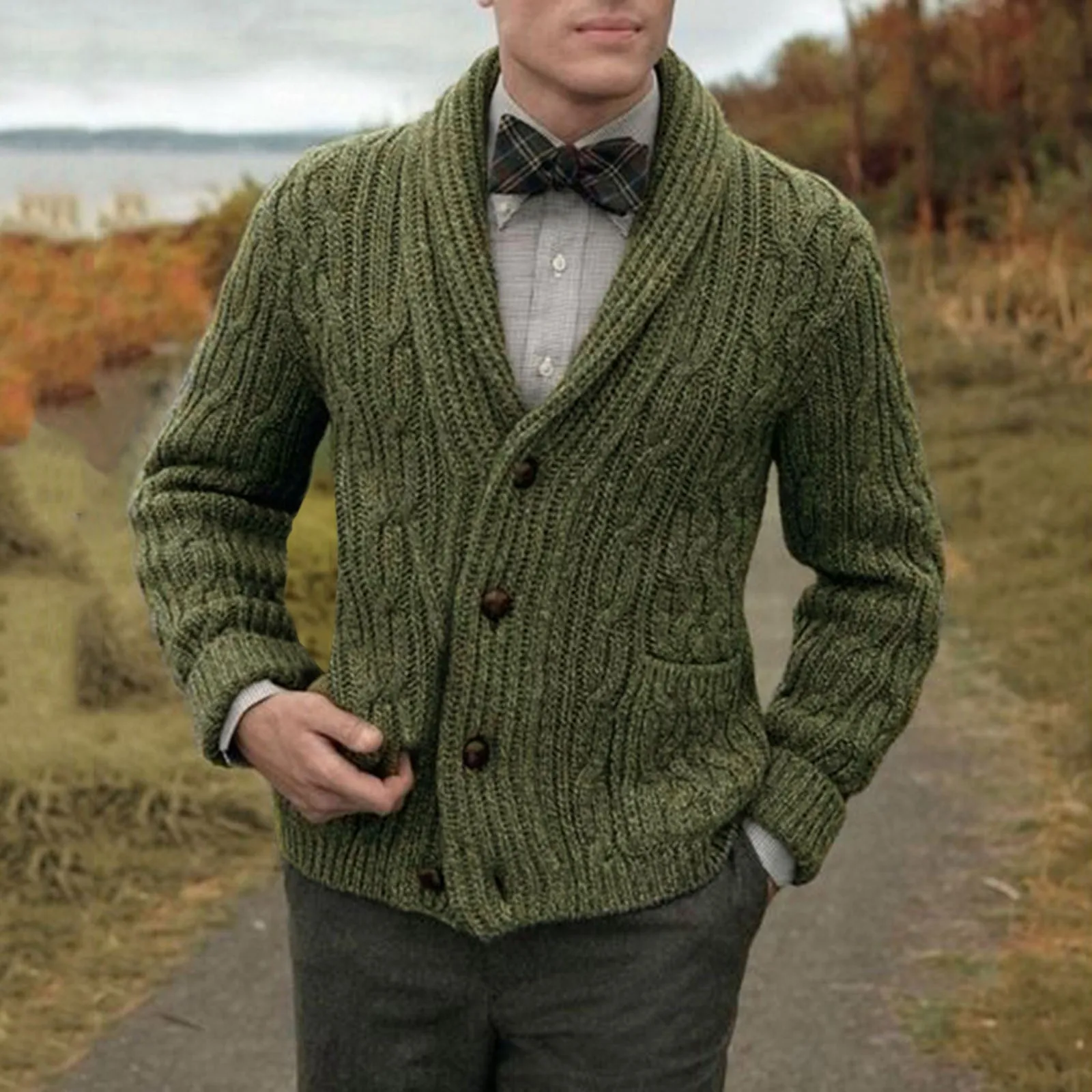 

Mens Autumn And Winter Fashion Striped Retro Trend Long Sleeve Knit Sweater Thermal Loose Shirt