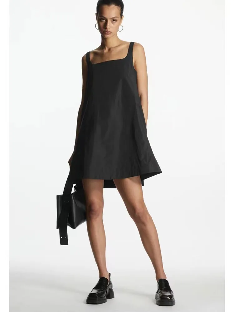 

2022 summer women's new casual version A-line mini square neck suspender loose dress little black dress