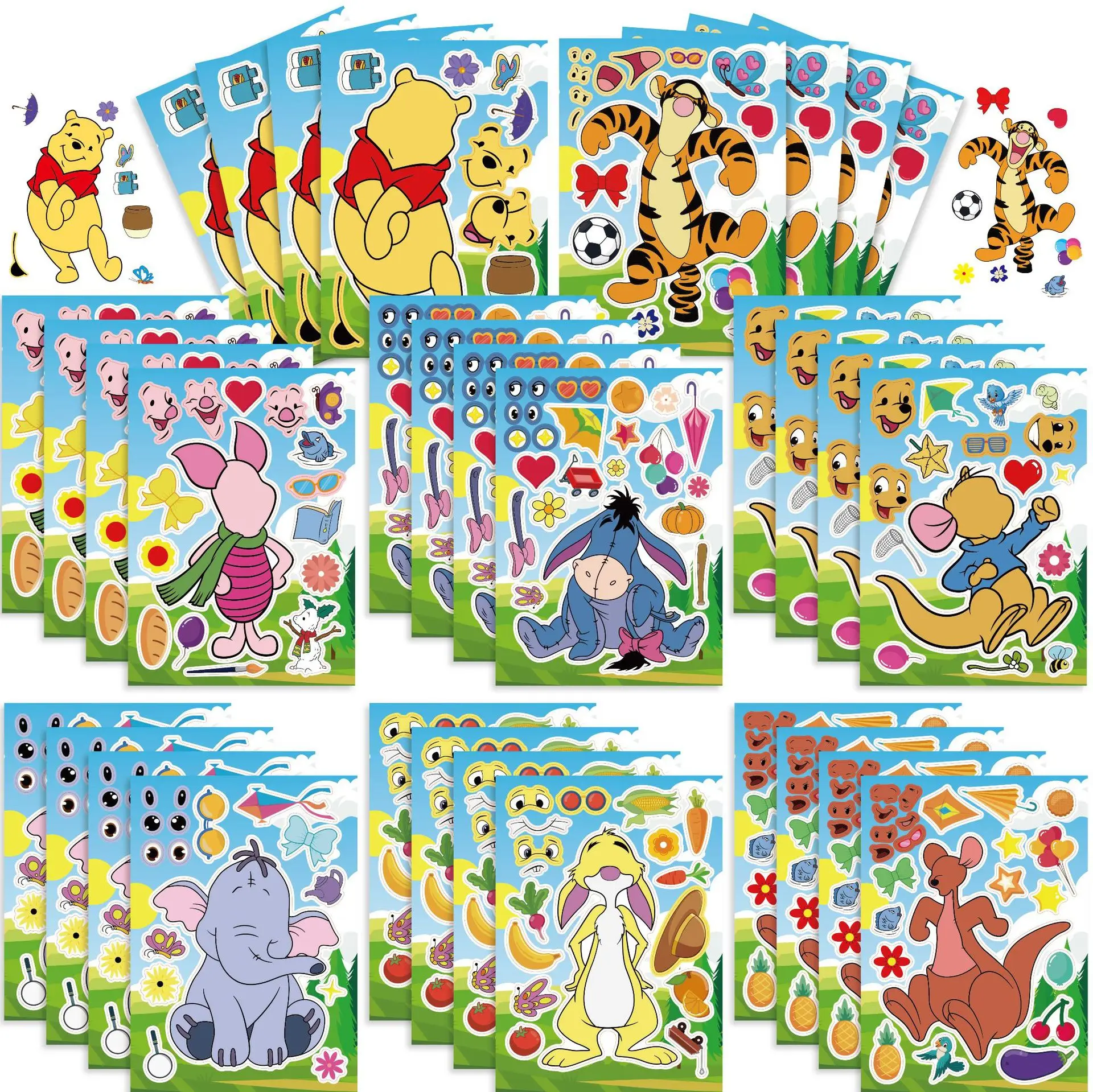 

8/16Sheets Disney Pooh Bear Piglet Tigger Puzzle Sticker DIY Phone Laptop Luggage Skateboard Graffiti Decals Fun for Kid Gift