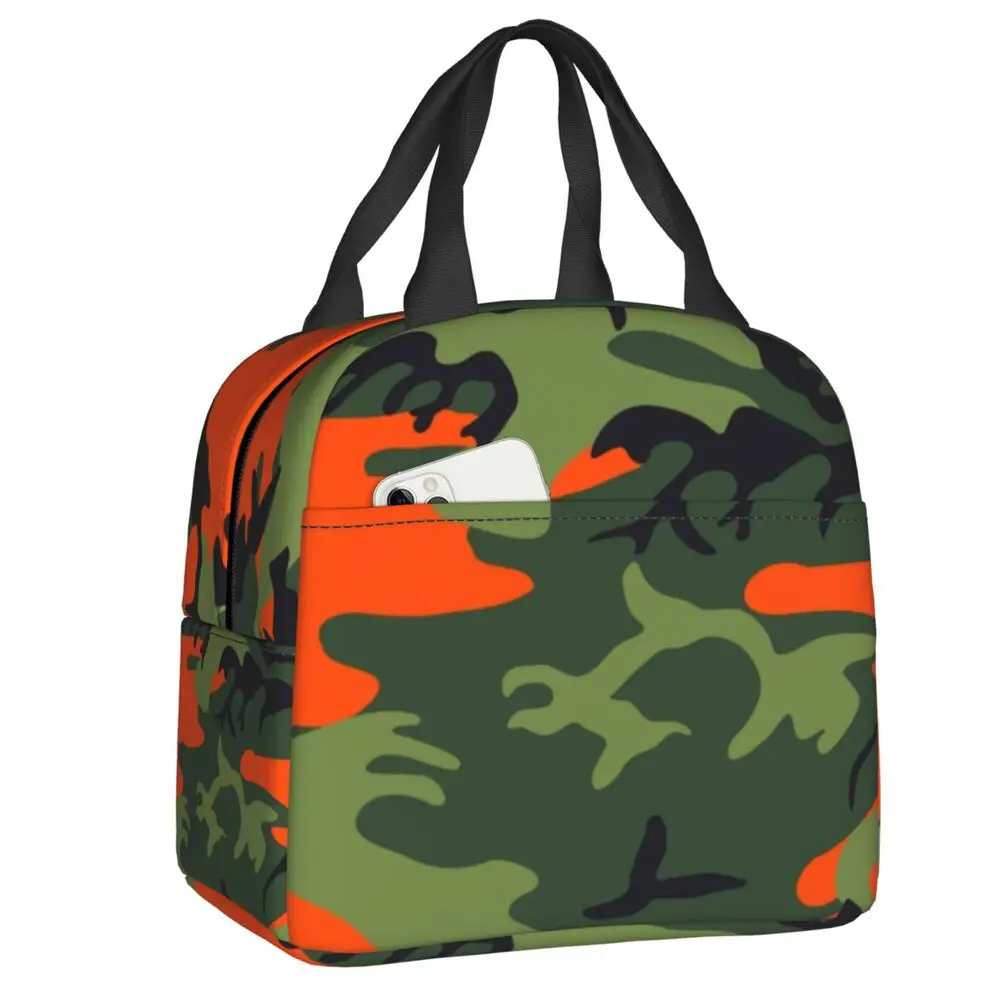 

Orange Camouflage Pattern Thermal Insulated Lunch Bag Women Camo Lunch Tote for Kids School Children Storage Food Box