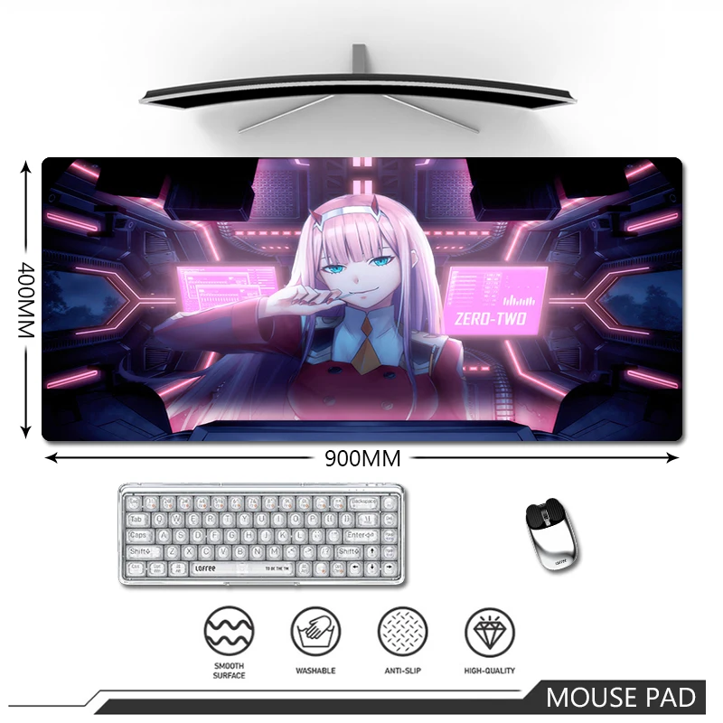 

Anime Zero Two Darling In The FranXX 02 HD Printing XXL Mouse Pad Gamer Large Mousepad Computer Lock Edge Keyboard Non-slip Mat