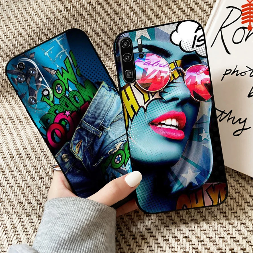 

Street Graffiti Oil Painting For Huawei P50 P40 P30 P20 Pro Lite 5G For Huawei P Smart Z 2021 Phone Case Black Liquid Silicon