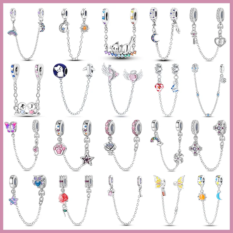 Цепочка из серебра 925 пробы с подвеской в виде звезды луны кота коготка бабочки