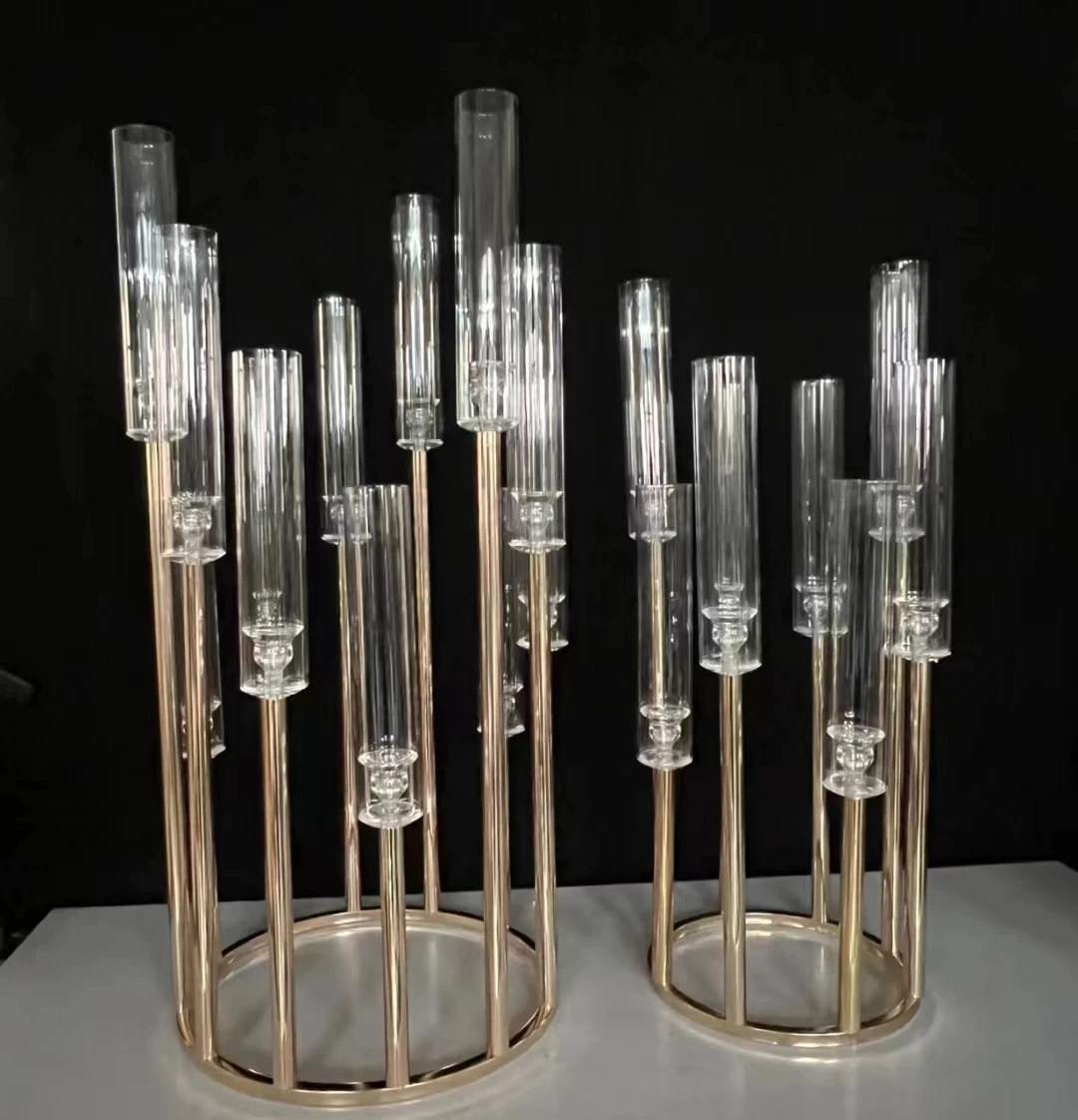 

10pcs Metal candle holder acrylic cover candle holder vase wedding table focus pillar stand road lead party decoration