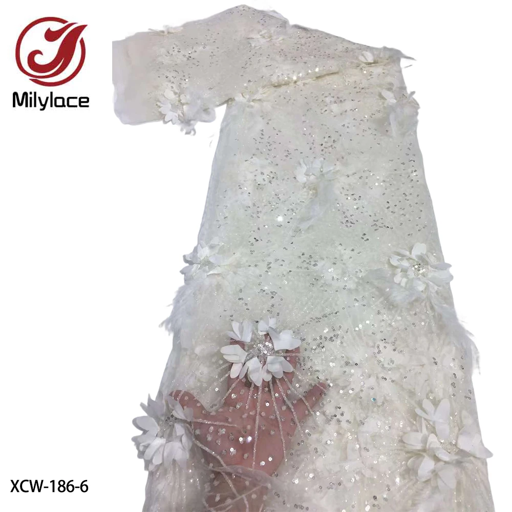 

Latest African Net Lace Fabrics 3D Applique Lace High Quality Sequins Nigerian Lace French Tulle Lace for Dress Party XCW-186