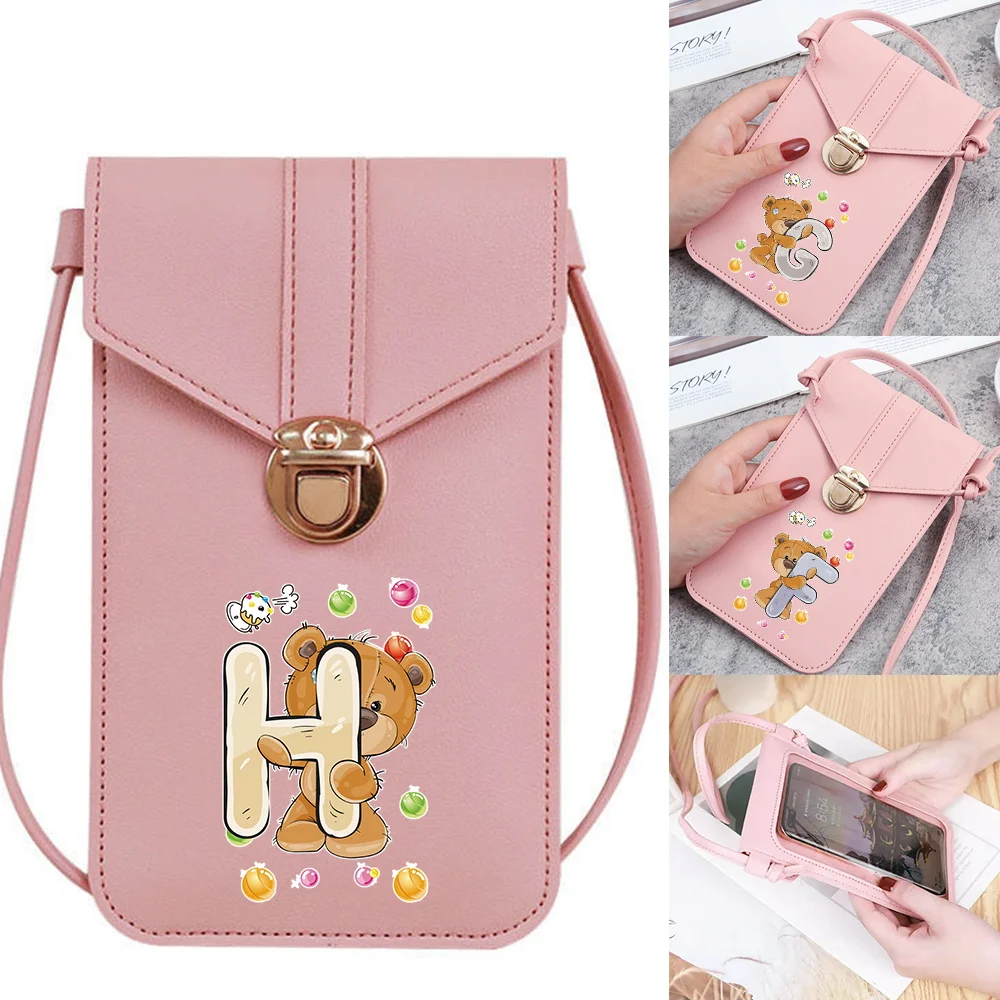 

Small Shoulder Bags PU Leather Lady CrossBody Wallet Girls Handbag Women Universal Mobile Phone Bag Bear Print Messenger Purse