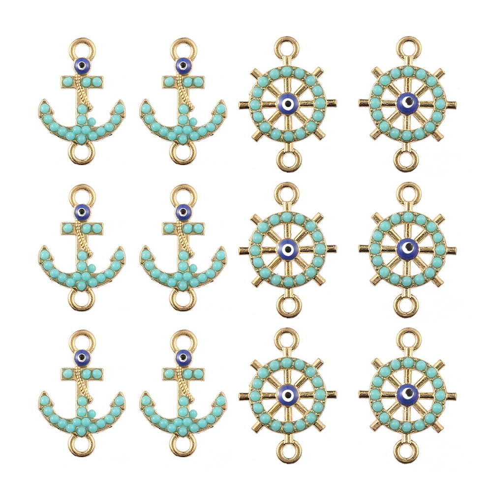 

20pcs 21*14mm Rudder Anchor Turquoise Blue Devil's Eye Alloy Pendant for DIY Earrings Jewelry Making Keychain Charm Accessories