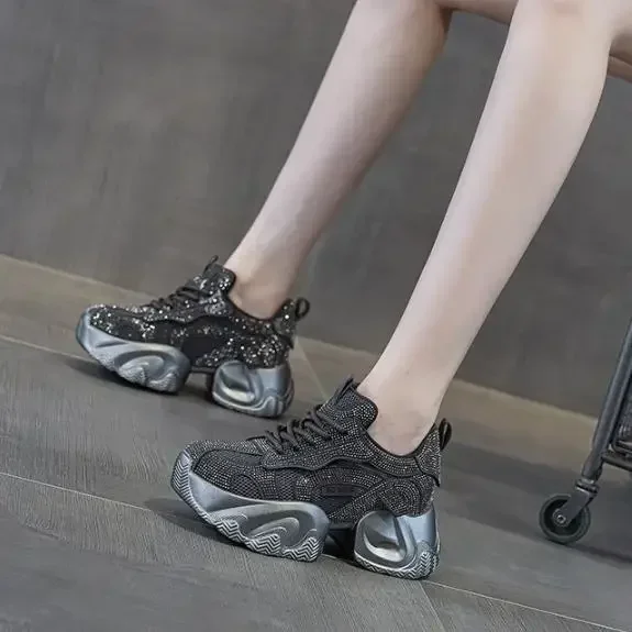 8CM Synthetic Bling Platform Wedge Heel Casual Shoes Zapatos Mujer Deportivos Autumn Women Chunky Female Fashion Sneakers