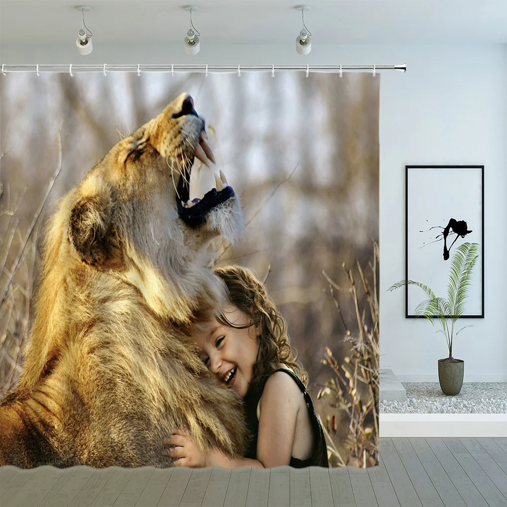 

Forest Animal Shower Curtain Winter Rustic Moose Wolf Deer Bear Wildlife Watercolor Bathroom Decor Polyester Curtains with Hooks