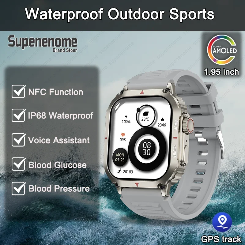 Смарт-часы мужские водонепроницаемые экран 1 95 дюйма IP68 Bluetooth GPS