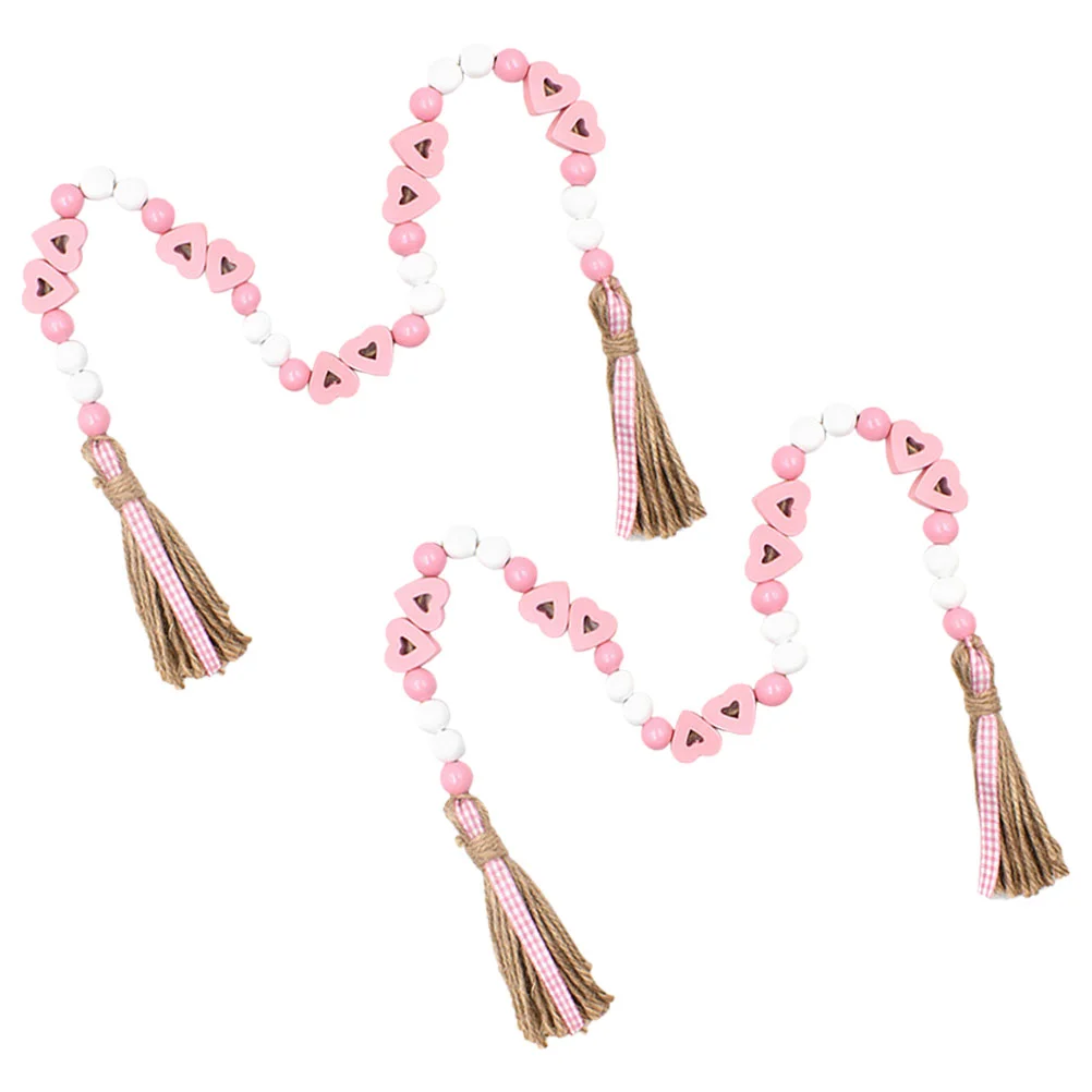 

Bead Valentine Wood Beads Garland Day Tassel S Decor Wall Macrame Garlands Tapestry Catcher Hanging Dream Wooden Hanger Heart