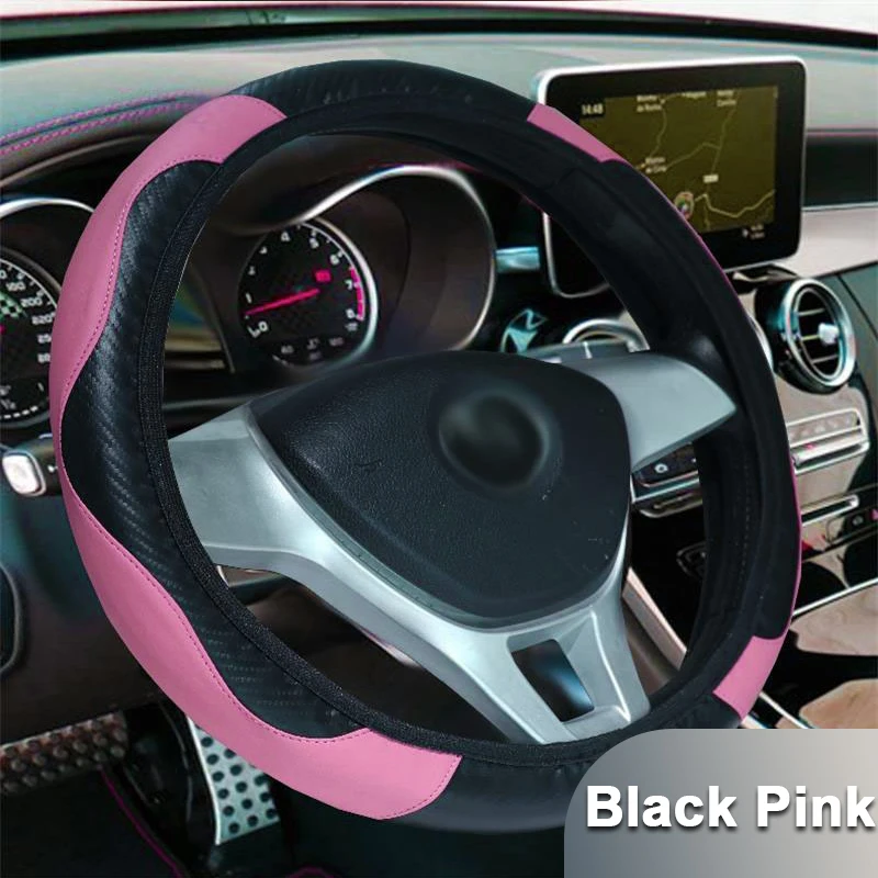 

Чехол На Руль Из Углеродного Волокна, Дышащий Нескользящий Аксессуар Из Искусственной Кожи Для Автомобильных Рулей 14