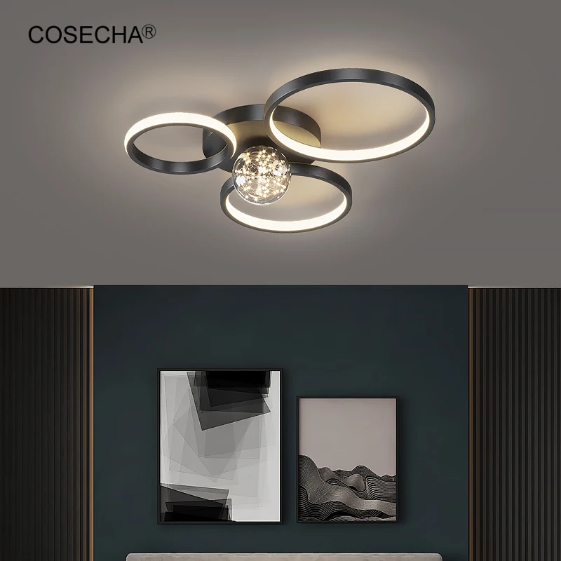 

Led Black Ring Ceiling Light Modern Gold Ceiling Lamp In Bedroom Foyer Decorative Contemporary Remote Control Dimmable Lamp