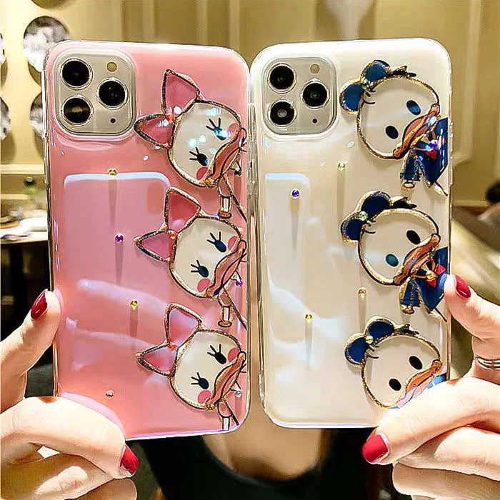 

Disney Daisy Donald Duck Couple Blu-ray Rhinestones Phone Cases For iPhone 13 12 11 Pro Max XR XS MAX X Back Cover