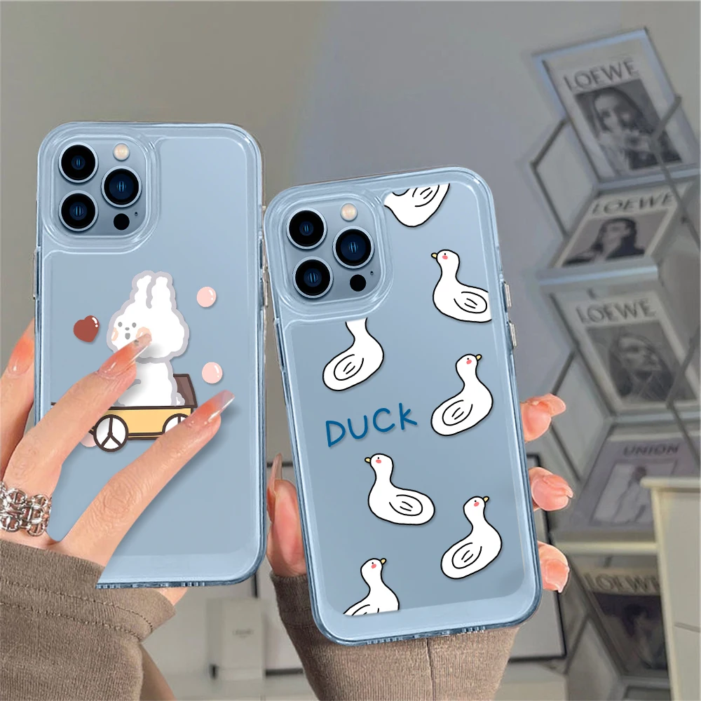 

Cute Duck Rabbit Cartoon Case for iPhone 14 13 12 11 Pro Max Mini XS XR X Clear Shell Cover for iPhone14promax Protection Fundas