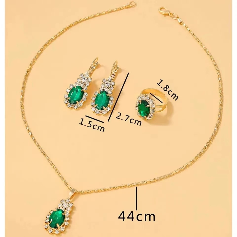 Элегантный Комплект Ювелирных Изделий Из 3 Предметов В Форме Зеленой Капли С