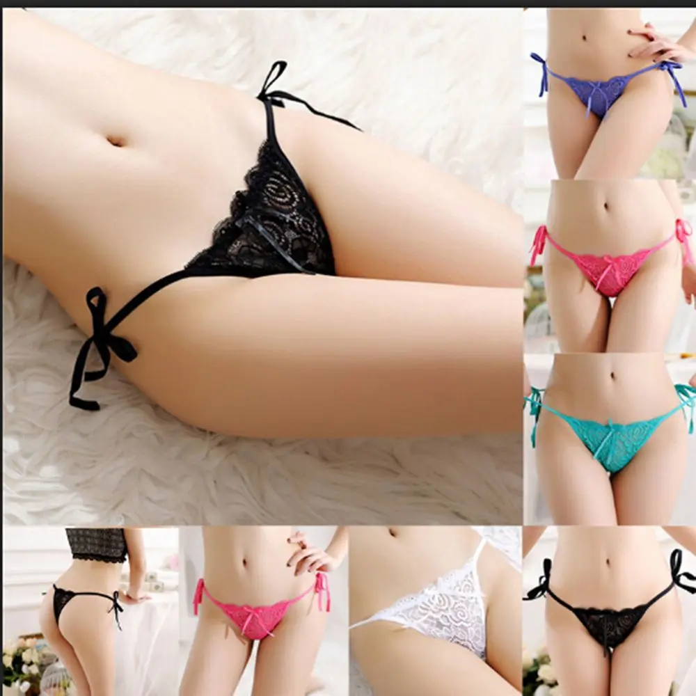

Lacing Strap Lace Simple G-string Sexy Breathable Bowknot Female Briefs Multicolor Low Waist Flower Embroidery Underpants